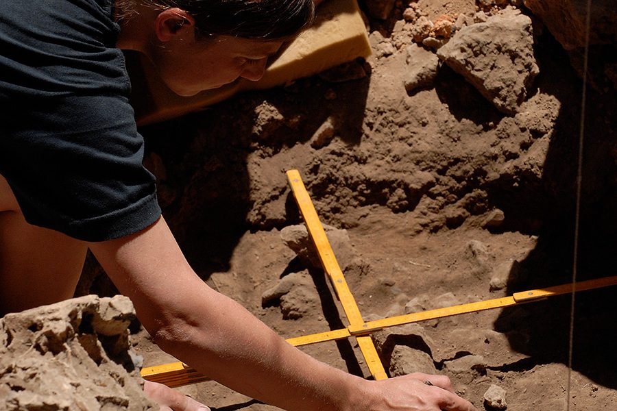 Natalie Munro excavating at Hilazon Tachtit Cave, Israel.