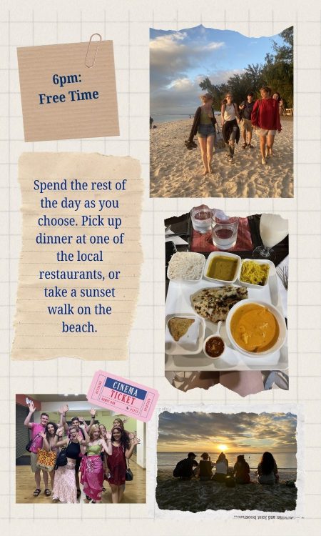 Indian cuisine, and students walking on beach